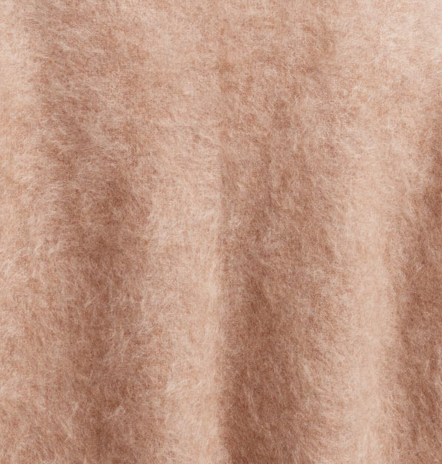 Modena tee in mushroom brushed cashmere, back view showing slightly boxy fit over denim